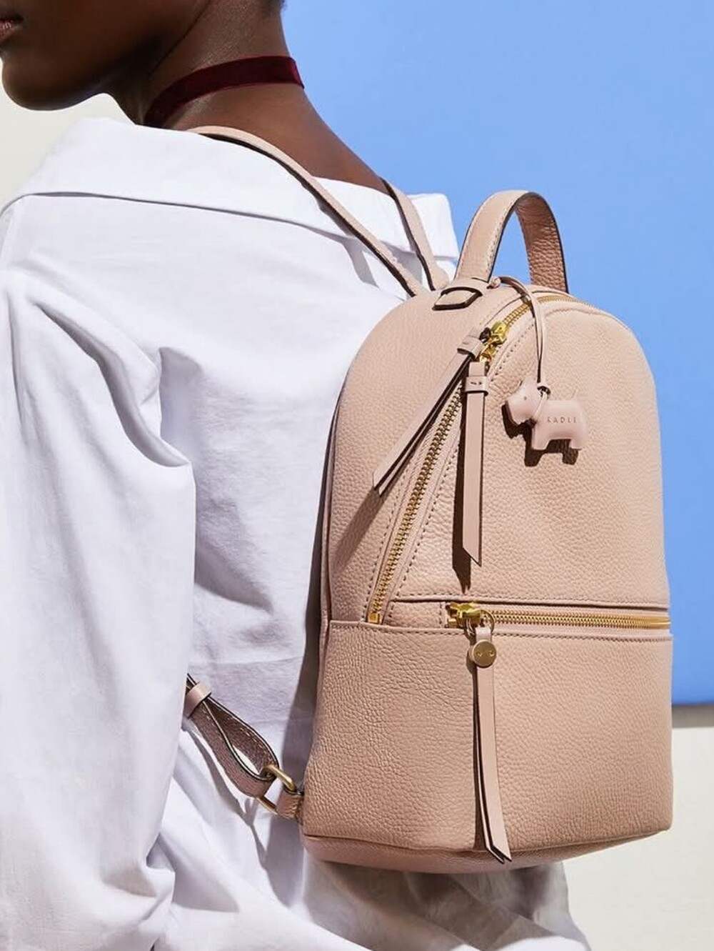 Radley London | Fountain Road Pebbled Leather Backpack Dusty Pink Beige